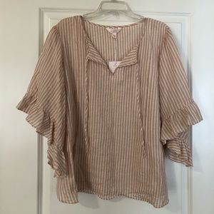 Pink and Ivory Ruffle Sleeve Top